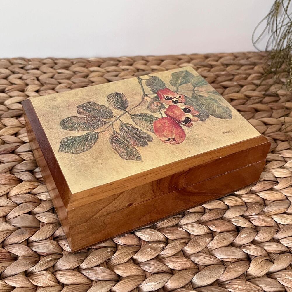 Caribbean Wooden Annabella Keepsake Box w/ Graham Davis Print on Lid, VTG 1987